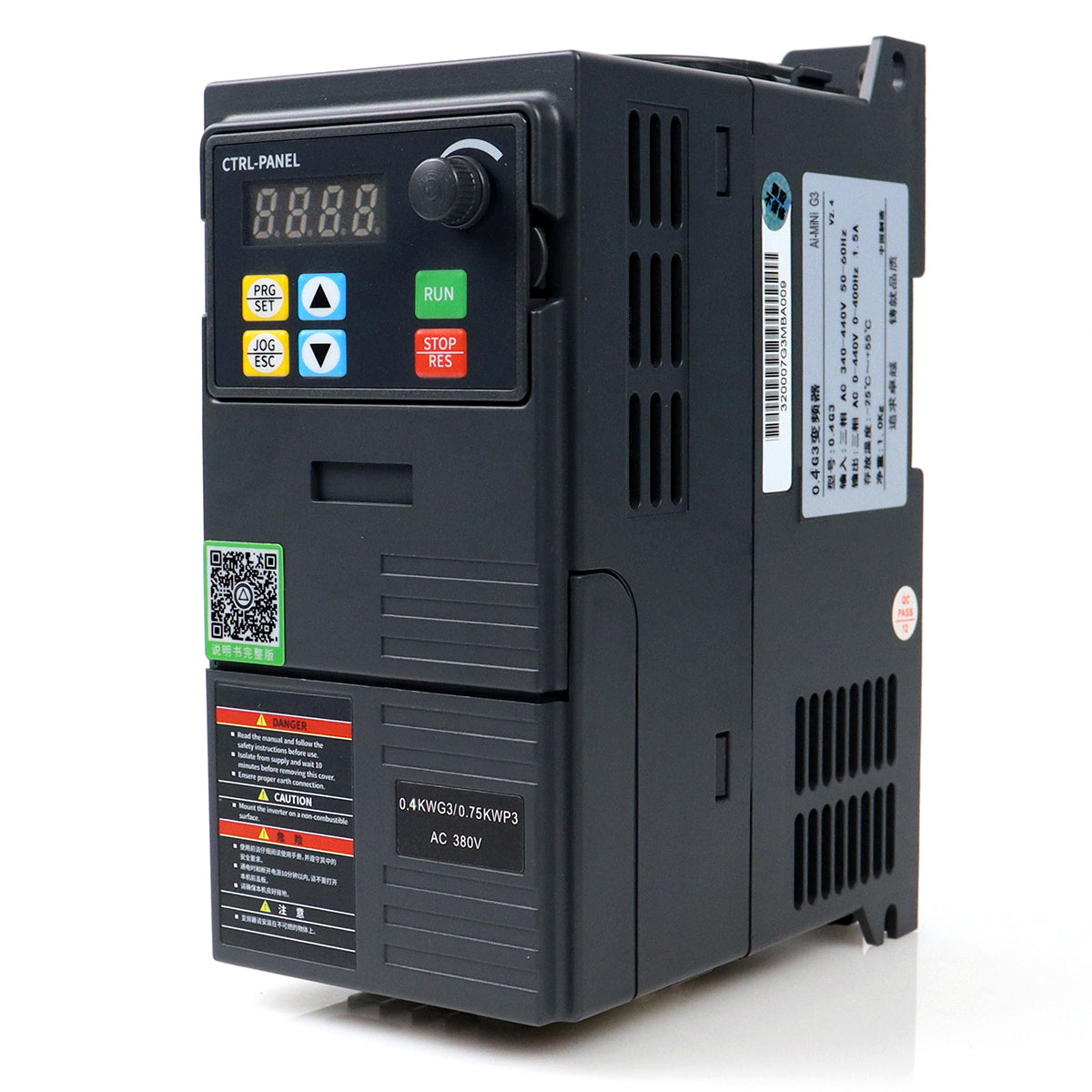 0.4kW VFD Variable Frequency Drive 1.5A 0.5HP, Input 380V 3-phase, Output 380V 3-phase