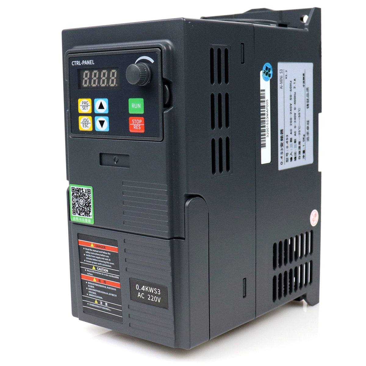 0.4kW VFD Variable Frequency Drive 2.1A 0.5HP, Input 220V 3-phase, Output 220V 3-phase