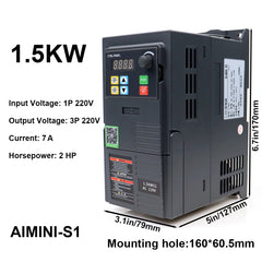 1.5kW VFD Inverter Speed Controller 7A 2HP, Input 220V 1-phase, Output 220V 3-phase