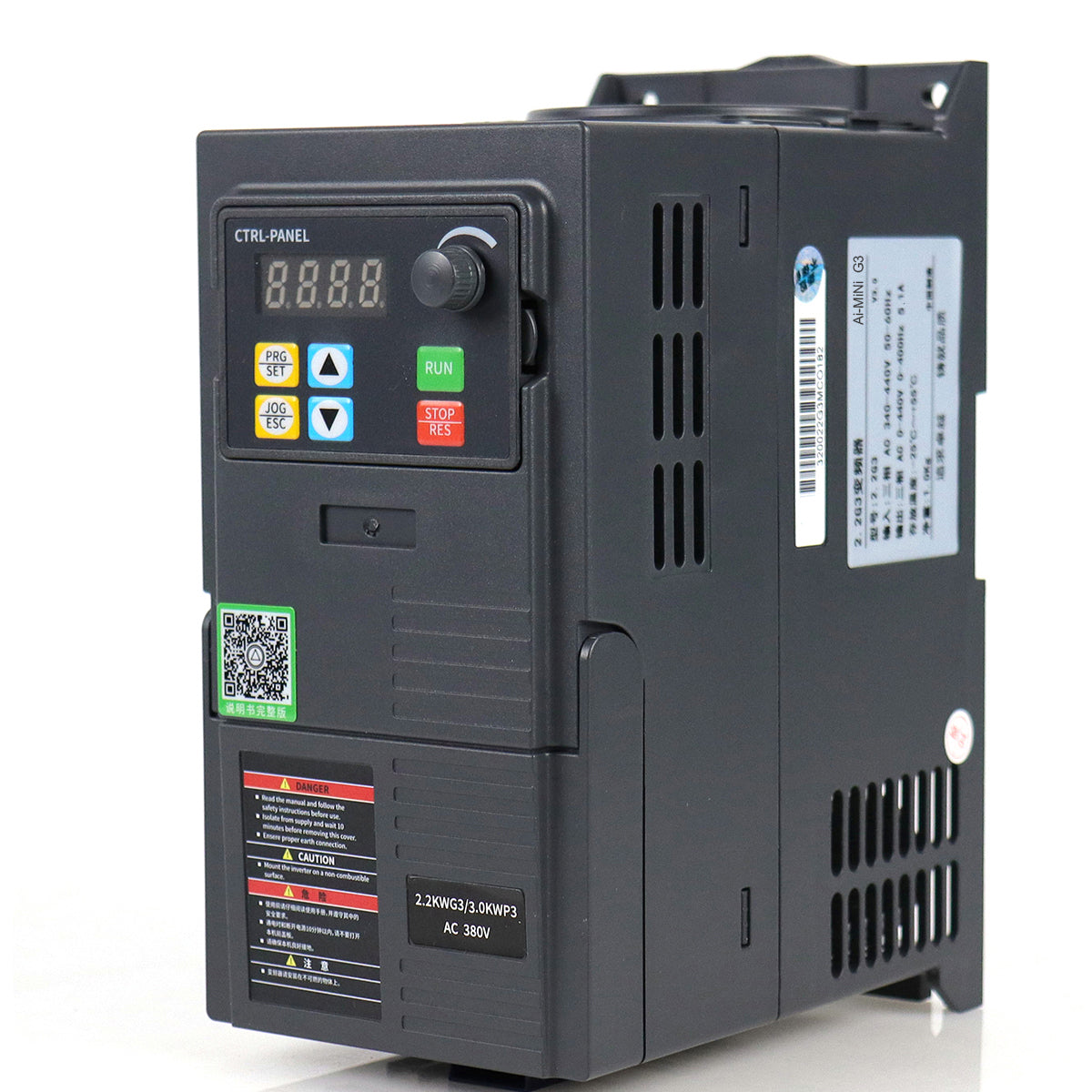 2.2kW VFD Variable Frequency Drive 5.1A 3HP, Input 380V 3-phase, Output 380V 3-phase