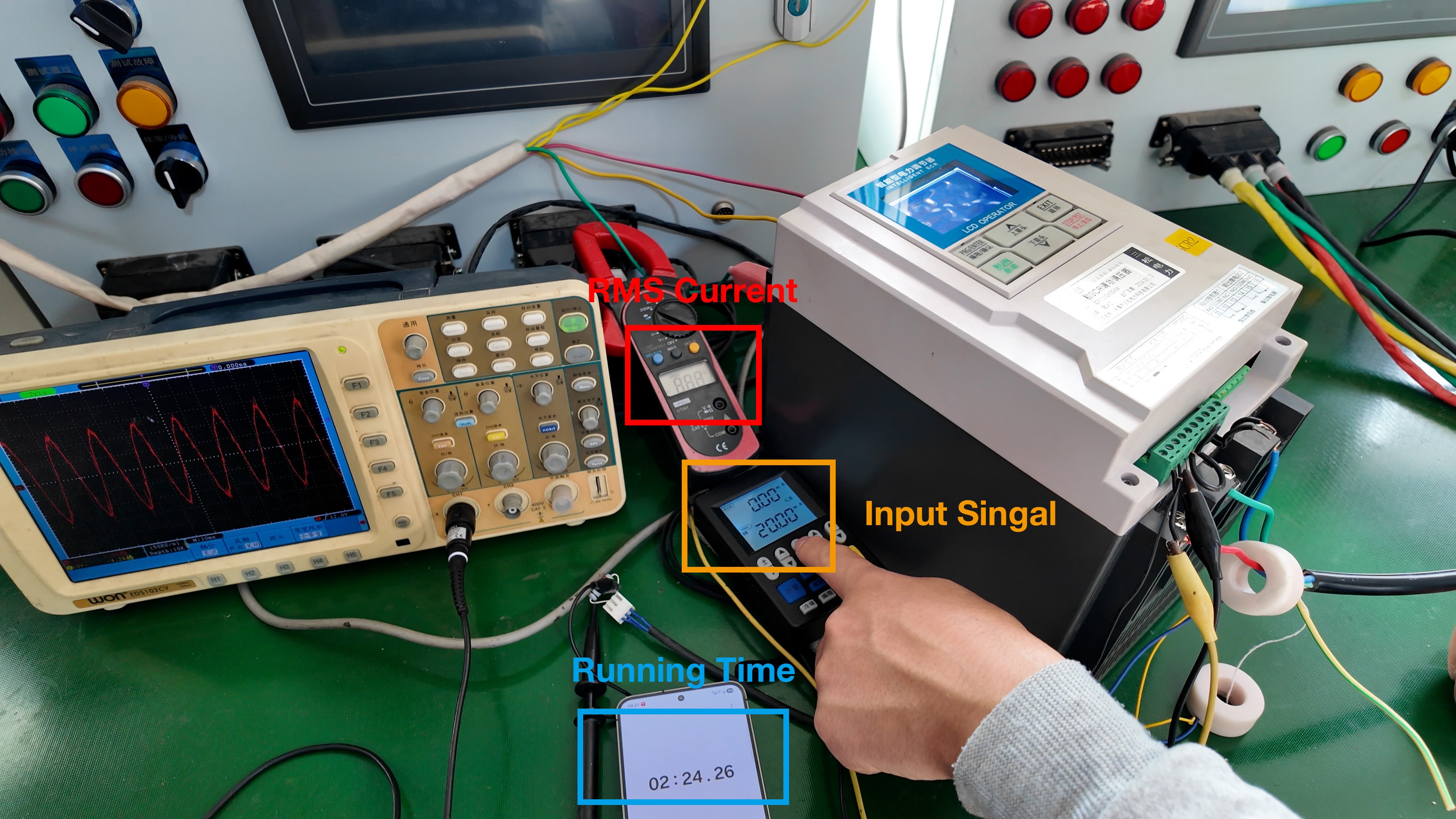 Raise SCR controller output to 100%;  RMS current: 8.9A