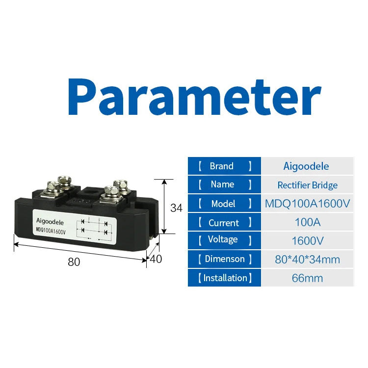 100A Bridge Rectifier Module Single-Phase 1600V Diode Durable Metal Case