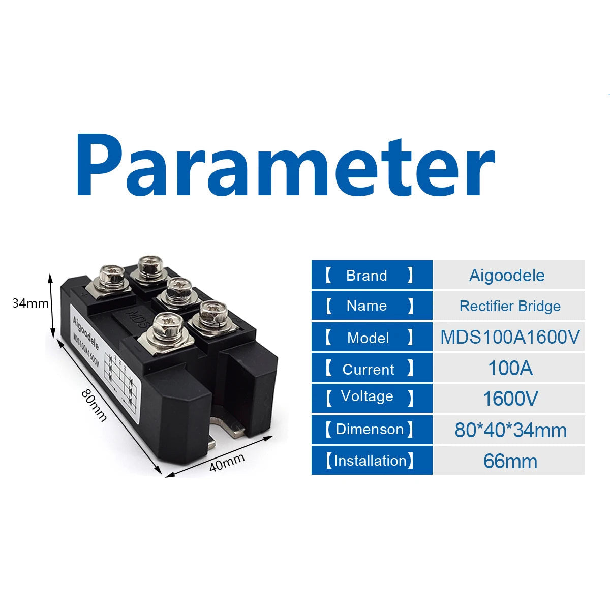 100A Bridge Rectifier Module Three-Phase 1600V Diode Durable Metal Case