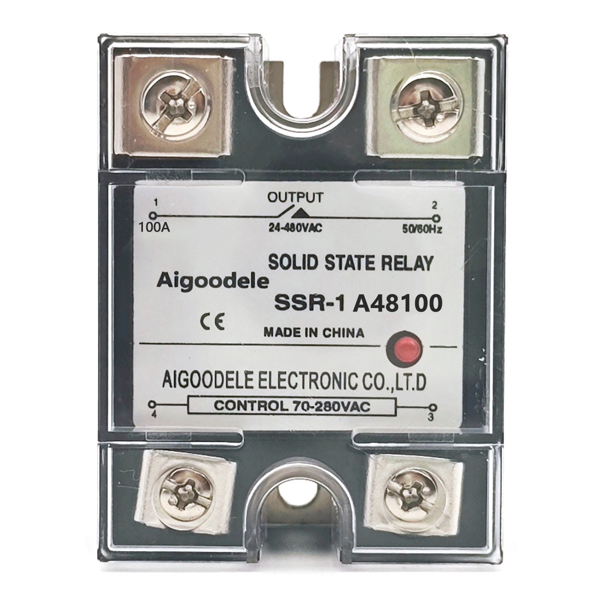 AC-AC SSR 100A 1-Phase Solid State Relay, Input AC 70-280V, Output AC 24-480V