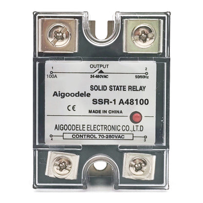 AC-AC SSR 100A 1-Phase Solid State Relay, Input AC 70-280V, Output AC 24-480V