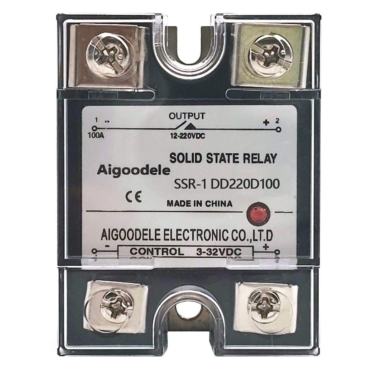 DC-DC SSR 100A 1-Phase Solid State Relay, Input DC 3-32V, Output DC 12-220V