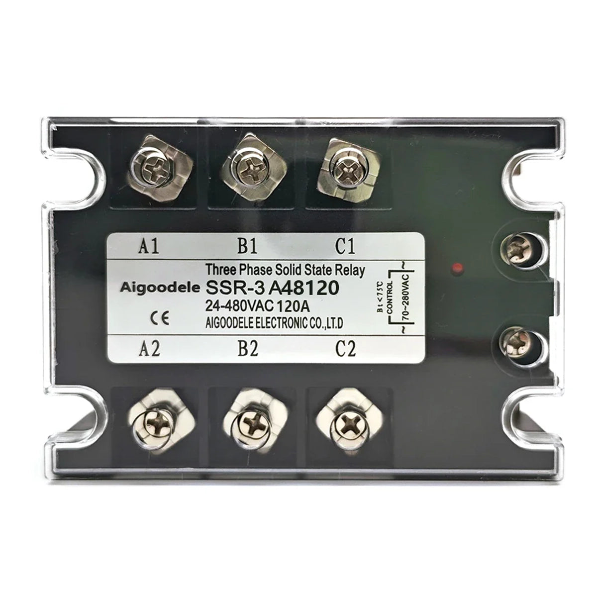 AC-AC SSR 120A 3-Phase Solid State Relay, Input AC 70-280V, Output AC 24-480V