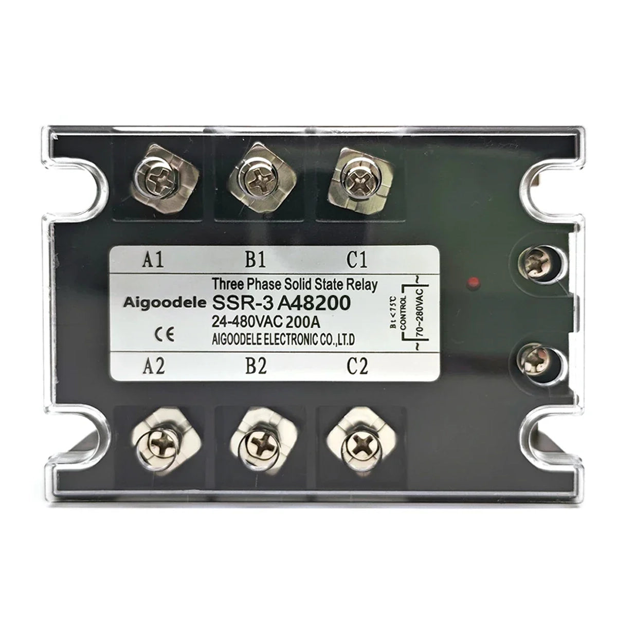 AC-AC SSR 200A 3-Phase Solid State Relay, Input AC 70-280V, Output AC 24-480V