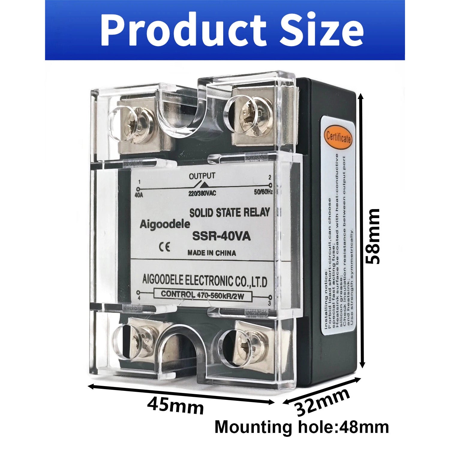 SSVR 60A 1-Phase Solid State Voltage Regulator, Input Potentiometer, Output AC 0 To 220V