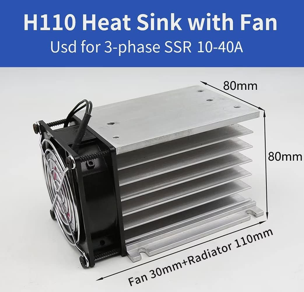 H110 dimensions 140 x 80 x 80 mm; heatsink plus fan; module excluded. Accessory reference for LSCR3-10-KIT.