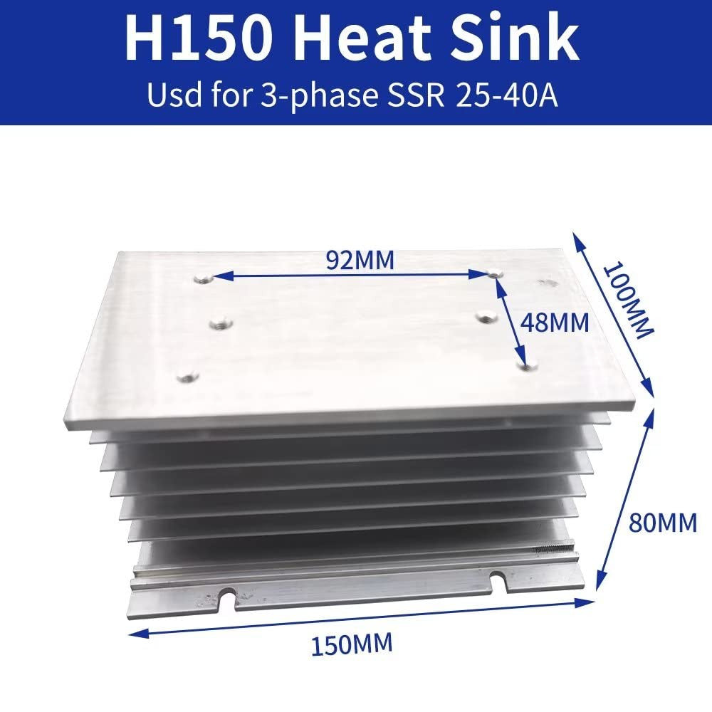 H150 dimensions 150 x 100 x 80 mm; bare heatsink; fan and module excluded. Accessory reference for LSCR3-60-KIT.