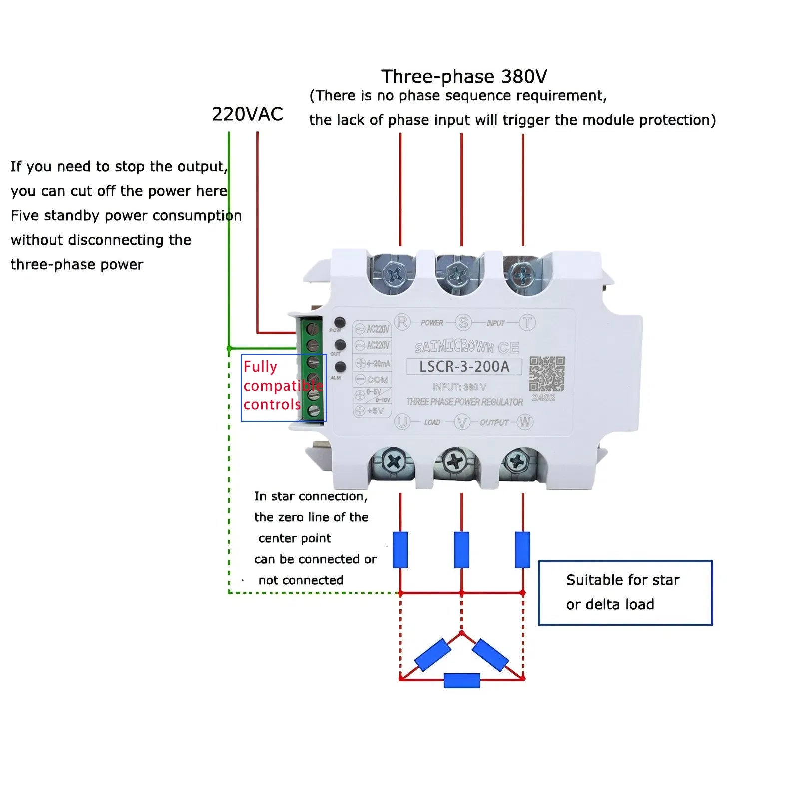 Phase Power Module Phase Angle Fired SCR | Compact 3-Phase Power Module 100A