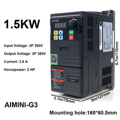 1.5kW VFD Variable Frequency Drive 3.8A 2HP, Input 380V 3-phase, Output 380V 3-phase