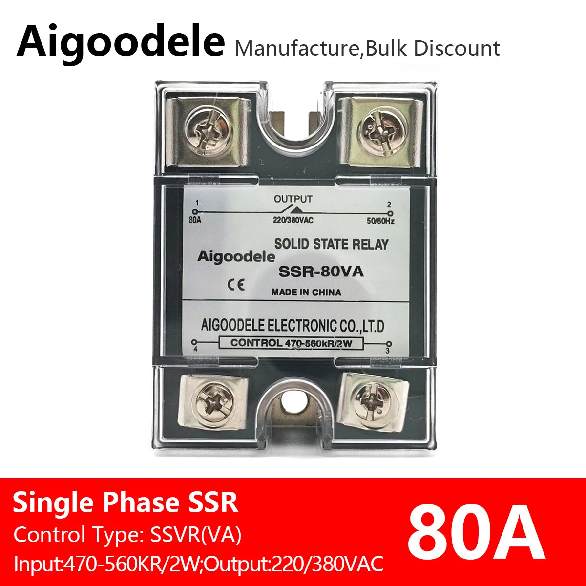 SSVR 80A 1-Phase Solid State Voltage Regulator, Input Potentiometer, Output AC 0 To 220V