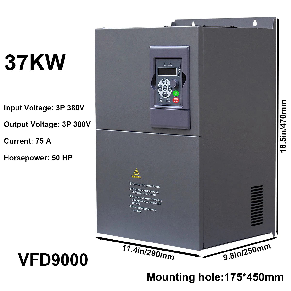 37kW Variable Frequency Drive VFD 50HP 75A, Input 3-phase 380V, Output 3-phase 380V