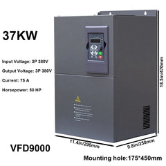 37kW Variable Frequency Drive VFD 50HP 75A, Input 3-phase 380V, Output 3-phase 380V