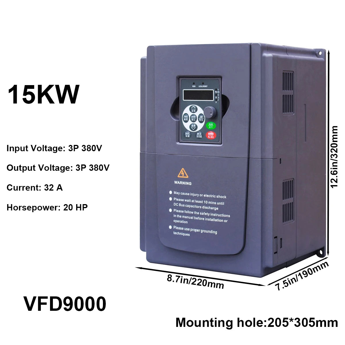 15kW Variable Frequency Drive VFD 20HP 32A, Input 3-phase 380V, Output 3-phase 380V