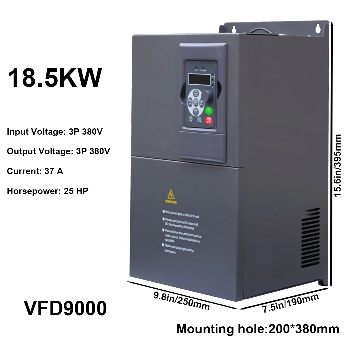 18.5kW Variable Frequency Drive VFD 25HP 37A, Input 3-phase 380V, Output 3-phase 380V