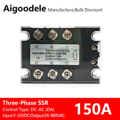 DC-AC SSR 150A 3-Phase Solid State Relay, Input DC 3-32V, Output AC 24-480V