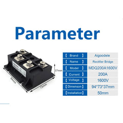 200A Bridge Rectifier Module Single-Phase 1600V Diode Durable Metal Case