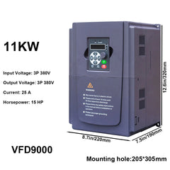 11kW Variable Frequency Drive VFD 15HP 25A, Input 3-phase 380V, Output 3-phase 380V