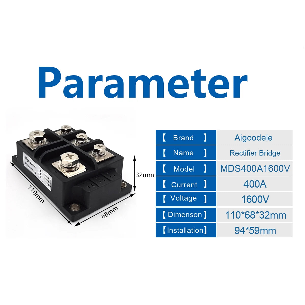 400A Bridge Rectifier Module 3-Phase 1600V Diode Metal Case