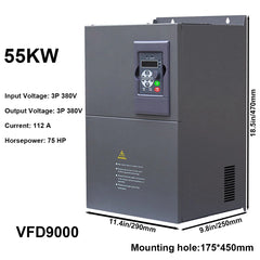 55kW Variable Frequency Drive VFD 75HP 112A, Input 3-phase 380V, Output 3-phase 380V