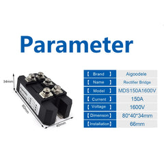 150A Bridge Rectifier Module Three-Phase 1600V Diode Durable Metal Case