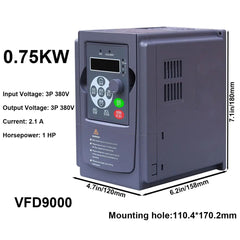 0.75kW Variable Frequency Drive VFD 1HP 2.1A, Input 3-phase 380V, Output 3-phase 380V