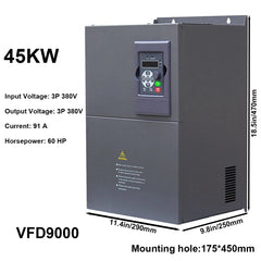 45kW Variable Frequency Drive VFD 60HP 91A, Input 3-phase 380V, Output 3-phase 380V