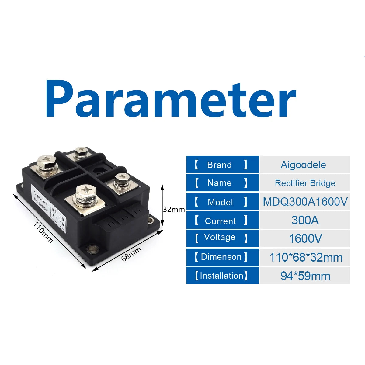 300A Bridge Rectifier Module 1-Phase 1600V Diode Metal Case