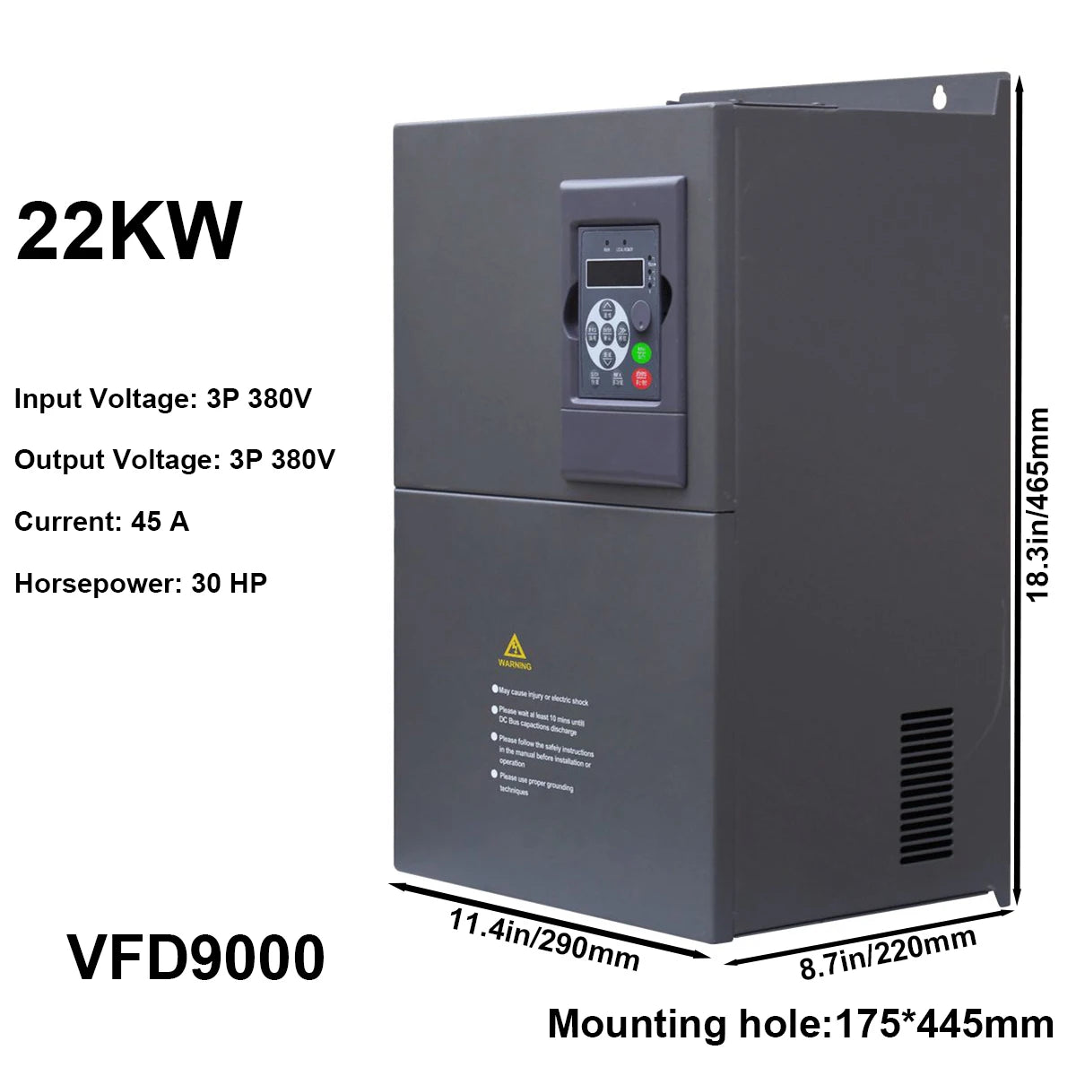 22kW Variable Frequency Drive VFD 30HP 45A, Input 3-phase 380V, Output 3-phase 380V